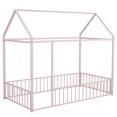 thumbnail image 6 of DreamBuck Metal Floor Bed, Twin Size House Floor Bed Frame with Fence for Teens, Floor Bed for Bedroom, Easy to Assemble, Pink, 6 of 7