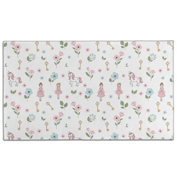 Princess Unicorn Flower Pattern Door Rugs,Washable Non Slip Door Mats Indoor,Decorative Door Mats,Entry Mat Indoor for Entrance,Bedroom,Kitchen,Bathroom,17"x30"