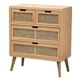 thumbnail image 1 of Bowery Hill Mid-Century 4-Drawer Wood/Rattan Accent Chest in Medium Oak, 1 of 9