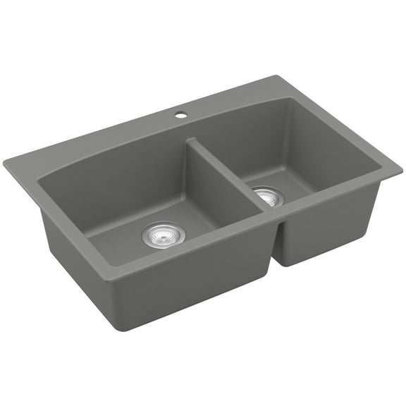 Karran QT-711 Drop-In Quartz Composite 33 in. 1-Hole 60/40 Double Bowl Kitchen Sink in Grey