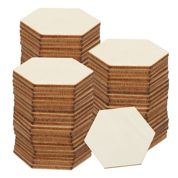 50pcs Unfinished Wooden Hexagon 1" x 1.1" x 0.08" Natural Blank Wood Slices Cutouts Tiles for DIY Crafts