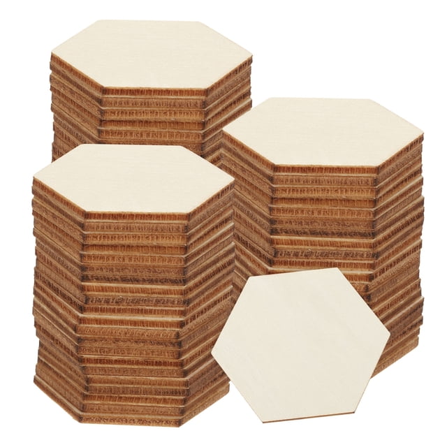 50 piezas de hexágonos de madera sin terminar 1" x 1.1" x 0.08" rebanadas de madera natural recortes azulejos para manualidades DIY