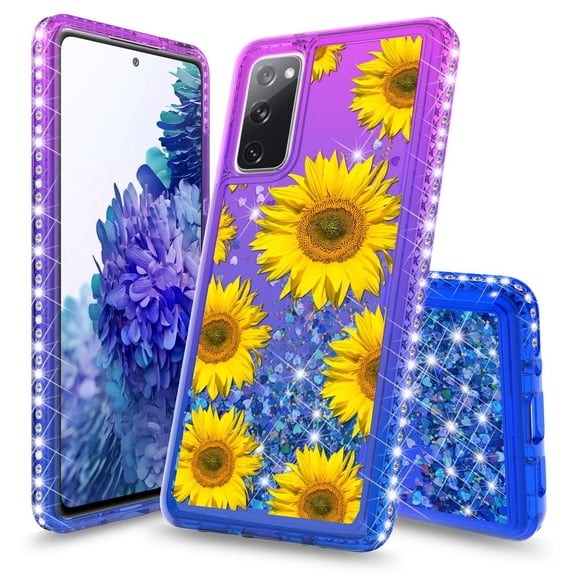 Bemz Liquid Quicksand Case for Samsung Galaxy S20 FE (with Touch Tool) - Sunflowers (Purple/Blue)