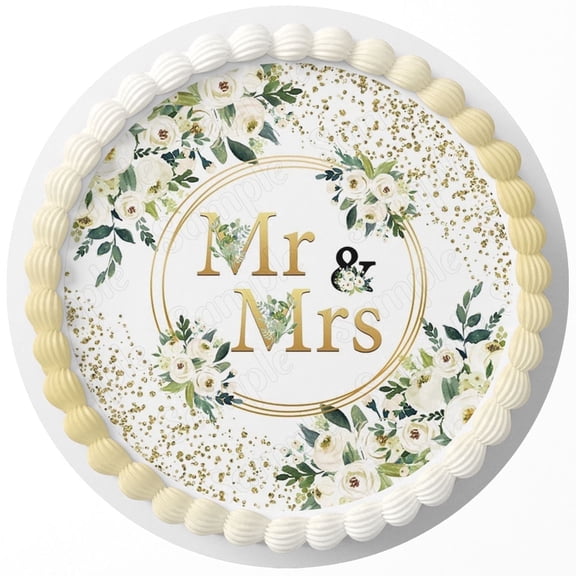 Mr Mrs Edible Image Icing Cake Topper for Quarter Sheet Cake, by TNCT
