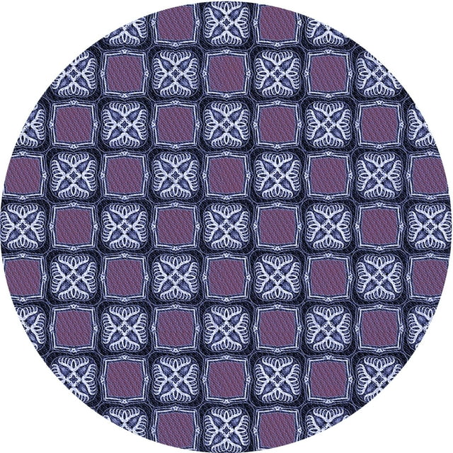 Ahgly Tapis Rond Lavable en Machine Intérieur Transitionnel Bleu, 5 Pieds Rond