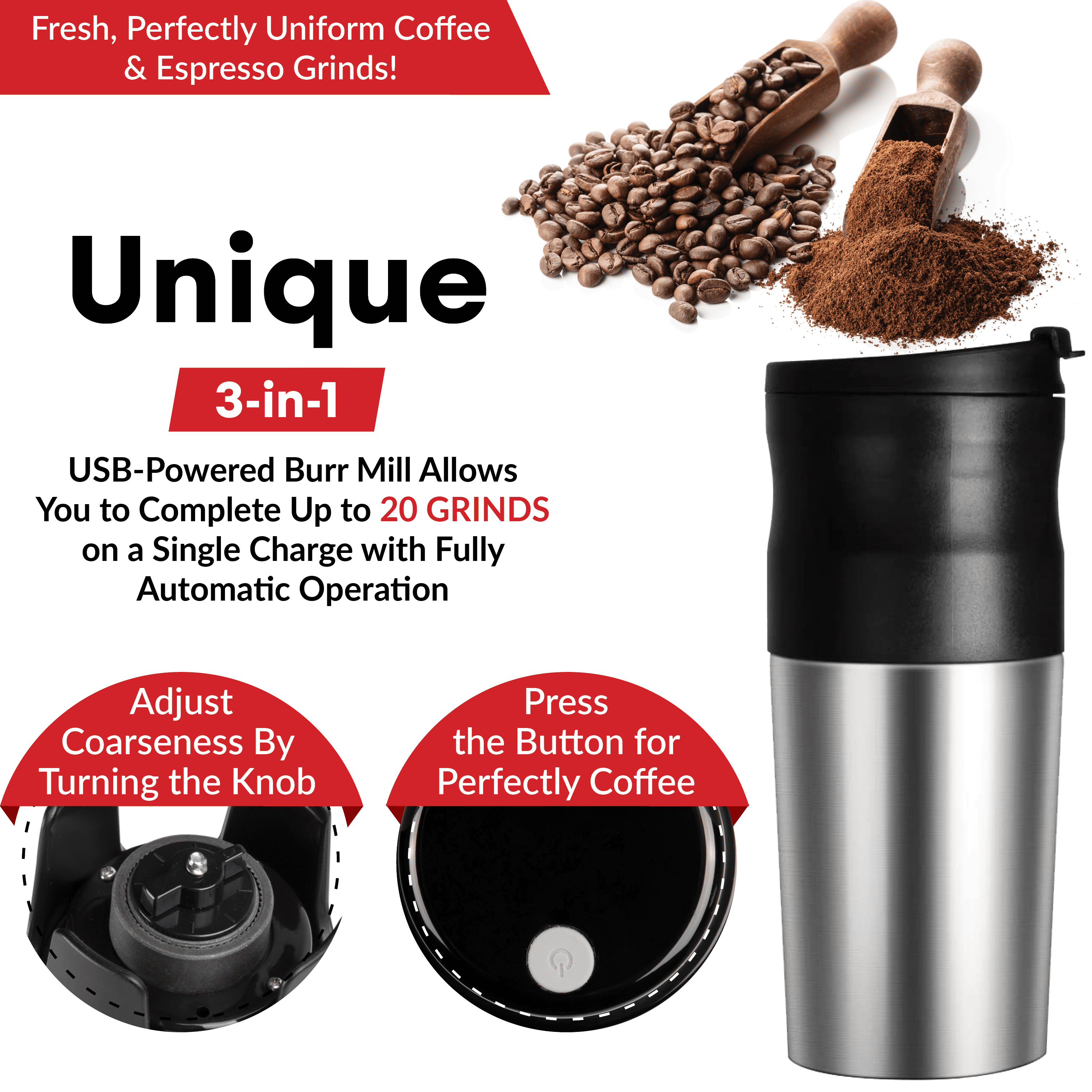 Portable Coffee Grinder & Brewer Mug