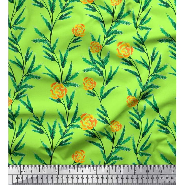 Soimoi Tissu en Jersey de Coton Imprimé Feuilles & Roses Tissu de Couture Yard 58 Pouces de Large