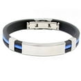 thumbnail image 2 of Men's Women's Cool Stainless Steel Rubber Wristband Bangle Clasp Cuff Bracelet,Light Blue, 2 of 8
