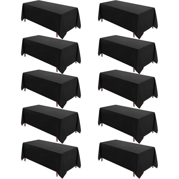 10 Pack 90 * 132inch Black Rectangle for 6ft Tables | Stain & Wrinkle Resistant Polyester Rectangular Table Cloth for Kitchen Dining Wedding Banquet Decoration