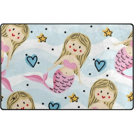 GZHJMY Lightweight Soft Area Rugs 31x20 Inch, Cute Mermaids Floor Mat Doormat for for Rooms Entrance Hardwood Floor Living Room 2'7" x 1'8"） Nursery Rugs