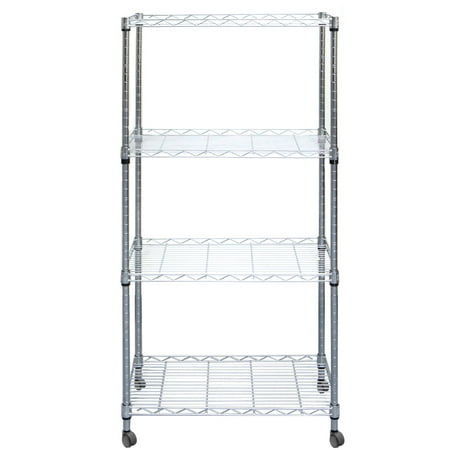 Mind Reader Adjustable 4-Tier Heavy Duty Utility Rolling Cart and Mobile Chrome Steel Shelf Organizer