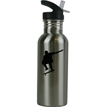Personalized Custom Skateboarder Stainless Steel Water Bottle with Straw Top 20 Ounce Sport Water Bottle Customizable