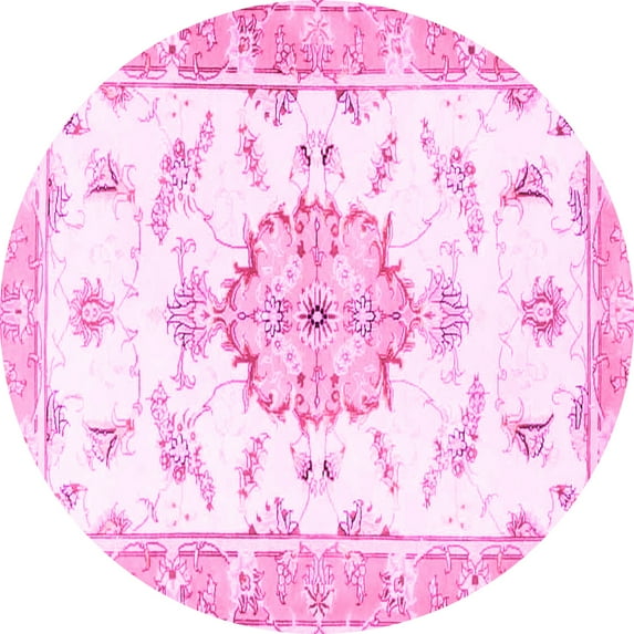 Ahgly Company Indoor Round Medallion Pink Traditional Area Rugs, 4' Round