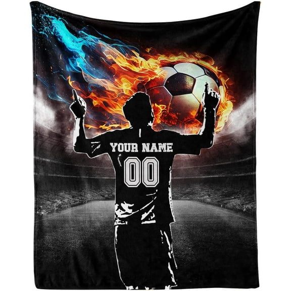 Custom Soccer Blanket, 60"x80" Flannel Cool Soccers Sports Themed Throw, Soft Nap Throw Blanket for Home Boys Girls Women Men Soccer Lovers Gifts