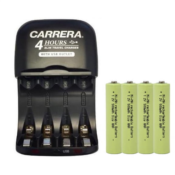 AA / AAA NiMH Smart Slim Travel Charger with USB Plug & 4 AAA NiMH Batteries (900 mAh)