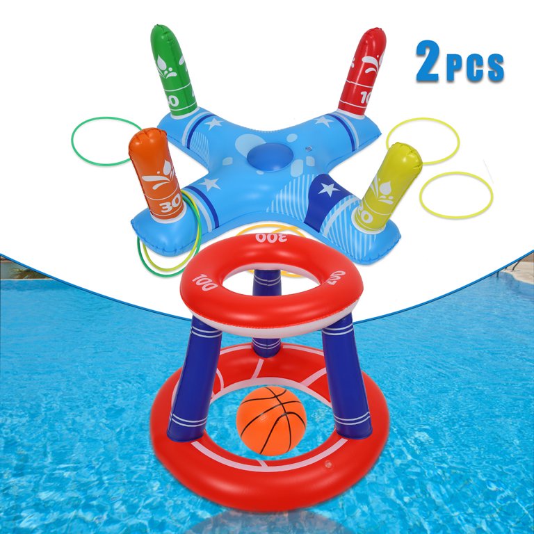 Pack of 2 Pool Toys Games Set, Floating Basketball Hoop Inflatable Cross  Ring Toss, Fun Summer Water Games Pool Accessories Party Games for Kids  Adults Family 