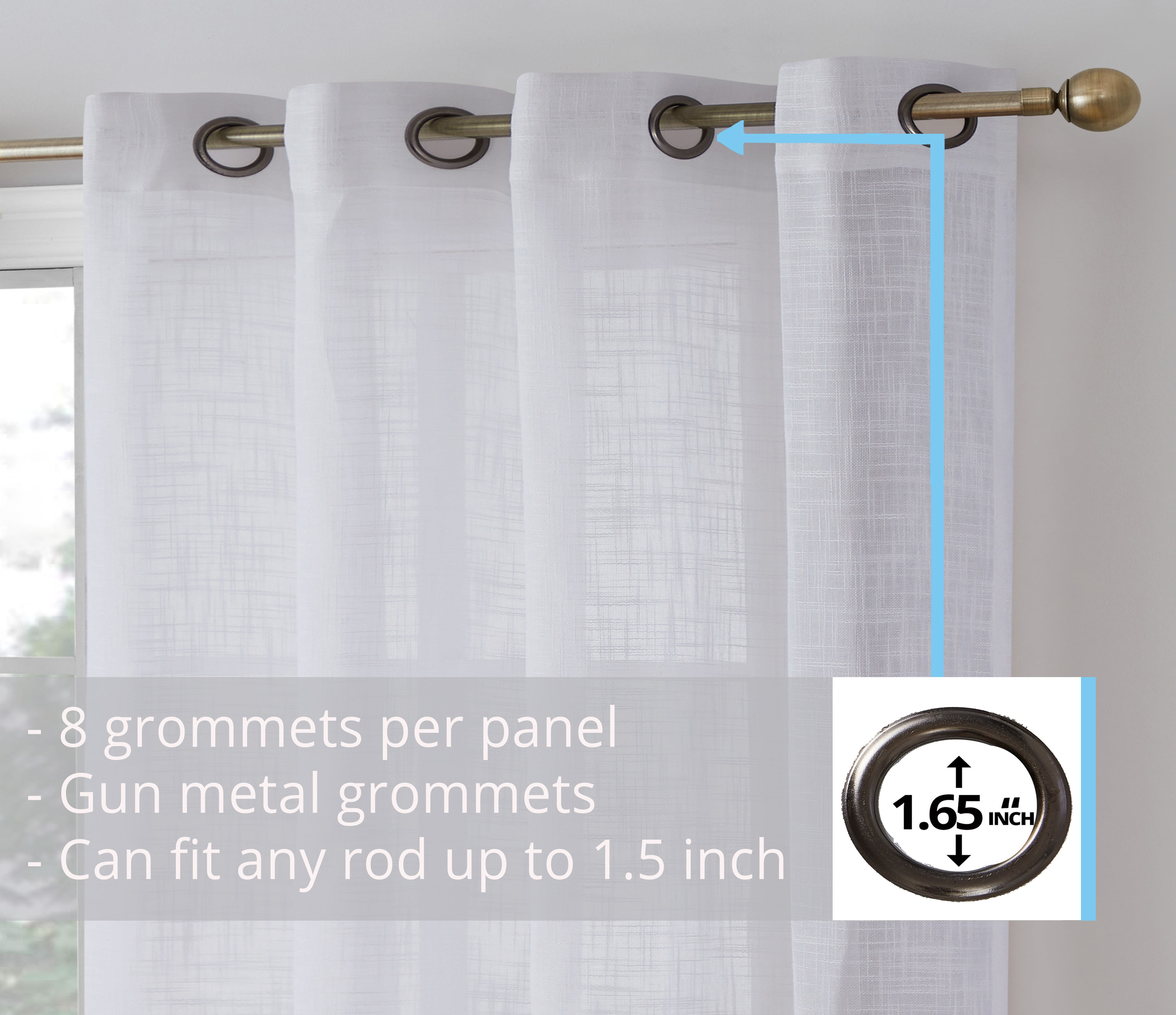 THD Harley Faux Linen Textured Semi Sheer Sun Light Filtering Window Grommet Curtain Panels, Set of 2 Panels