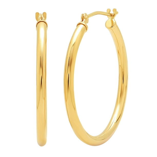 14K Yellow Gold Classic Round Hoop Earrings for Women 1 inch ( 25mm)