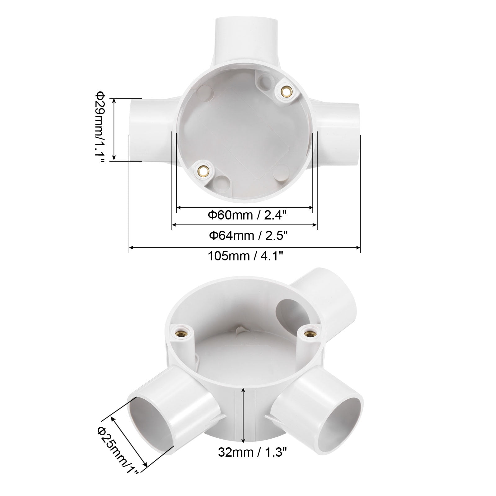 5Pcs Conduit Box Junction Box 3 Way 25mm with Cover, M4 Screws for Hose