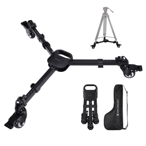 K&F CONCEPT Photography Tripod Dolly, Heavy Duty with 3" Rubber Wheels 44lbs Capacity Tripod Wheels, Compact Video Tripod Dolly with Adjustable Legs and Carry Bag for DSLR Cameras Camcorder