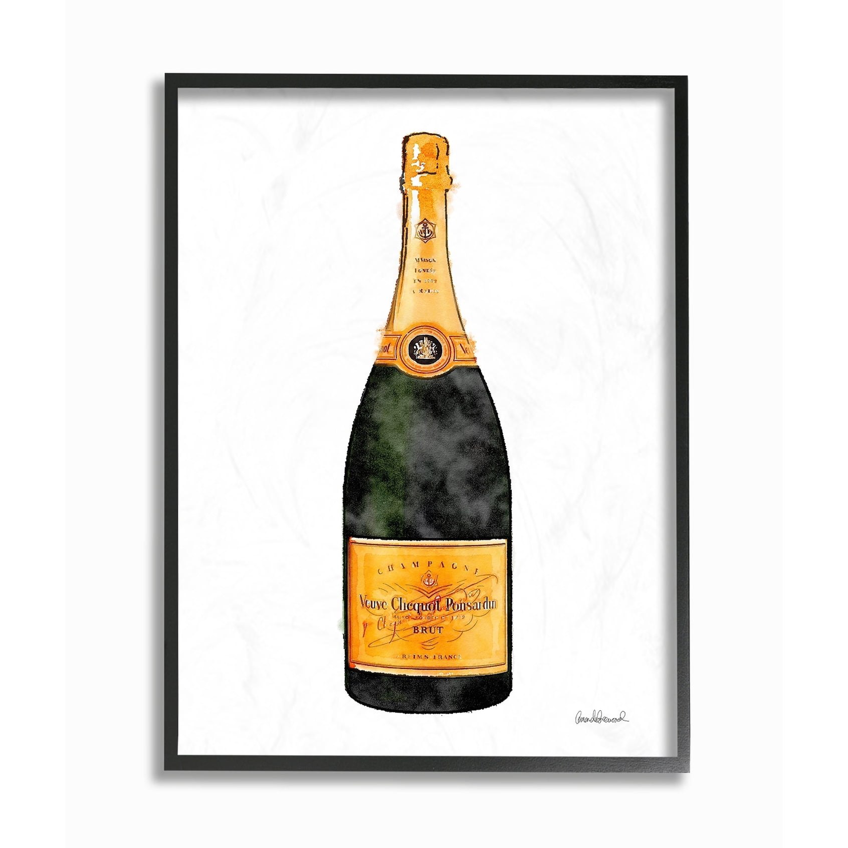 The Stupell Home Decor Collection Watercolor Minimal Champagne Bottle in Orange Oversized Framed Giclee Texturized Art, 16 x 1.5 x 20