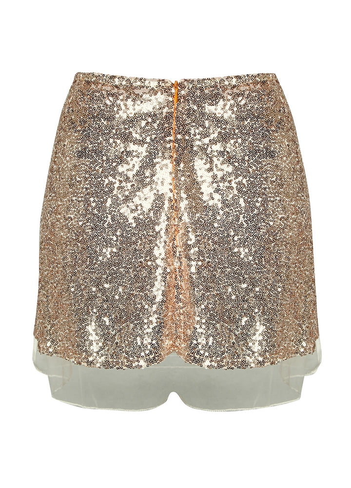 Women Sequin Mini Skirt High Waist Zip 