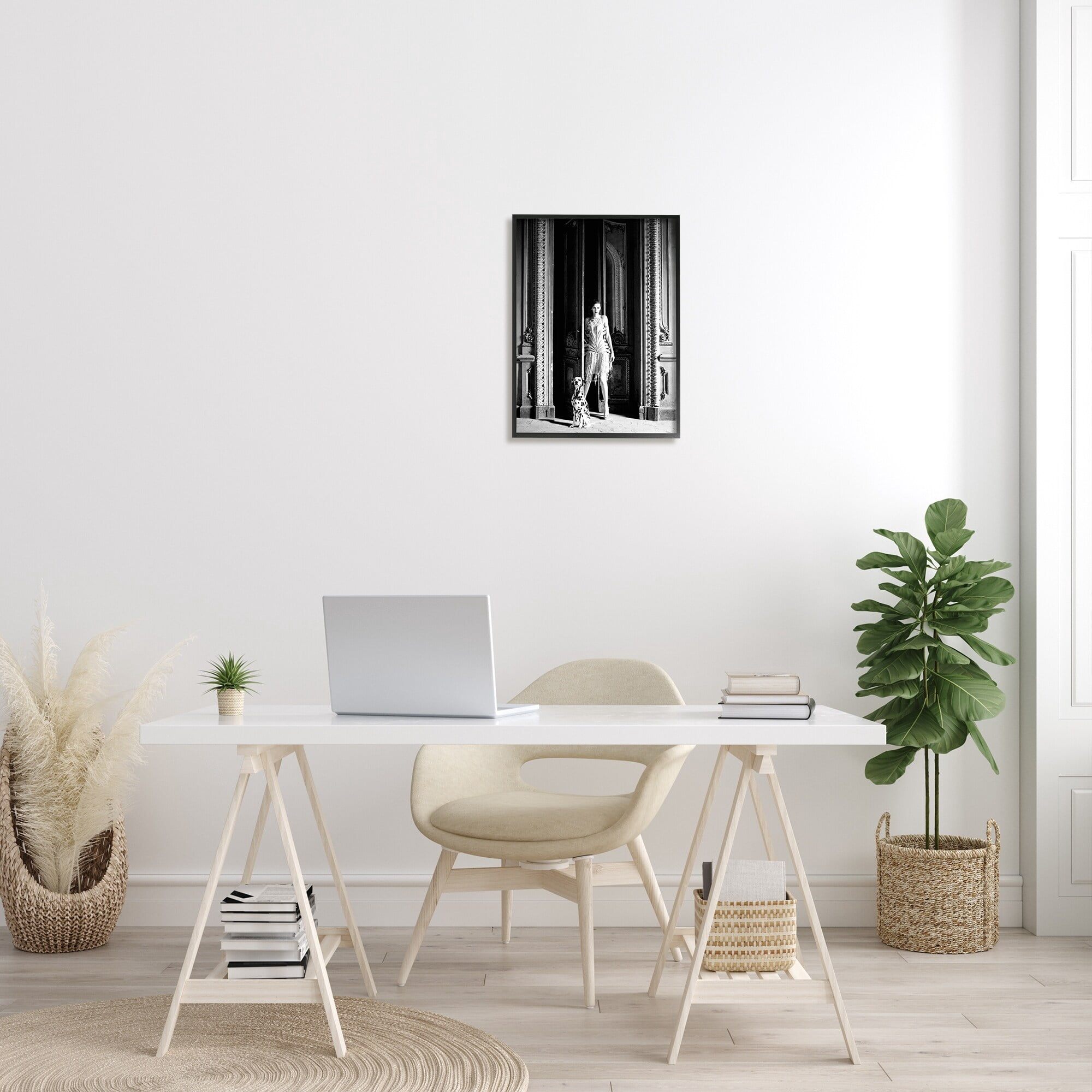 Stupell Industries Upscale Fashion Woman Dalmatian Dog Ornate Building Photograph Black Framed Art Print Wall Art, Design by Leah Straatsma