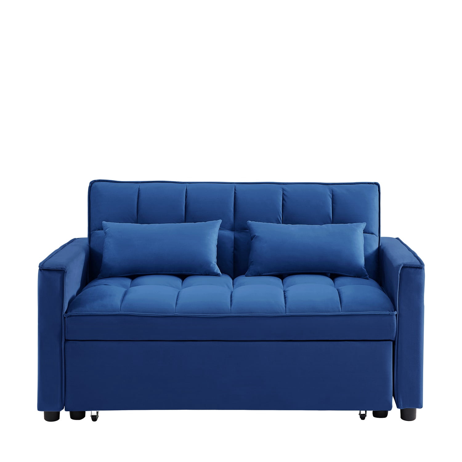 Hommoo Versatile Velvet Loveseats Reversible Pull Out Futon Couch,3 in 1 Sleeper Sofa Bed for Living Room, Blue
