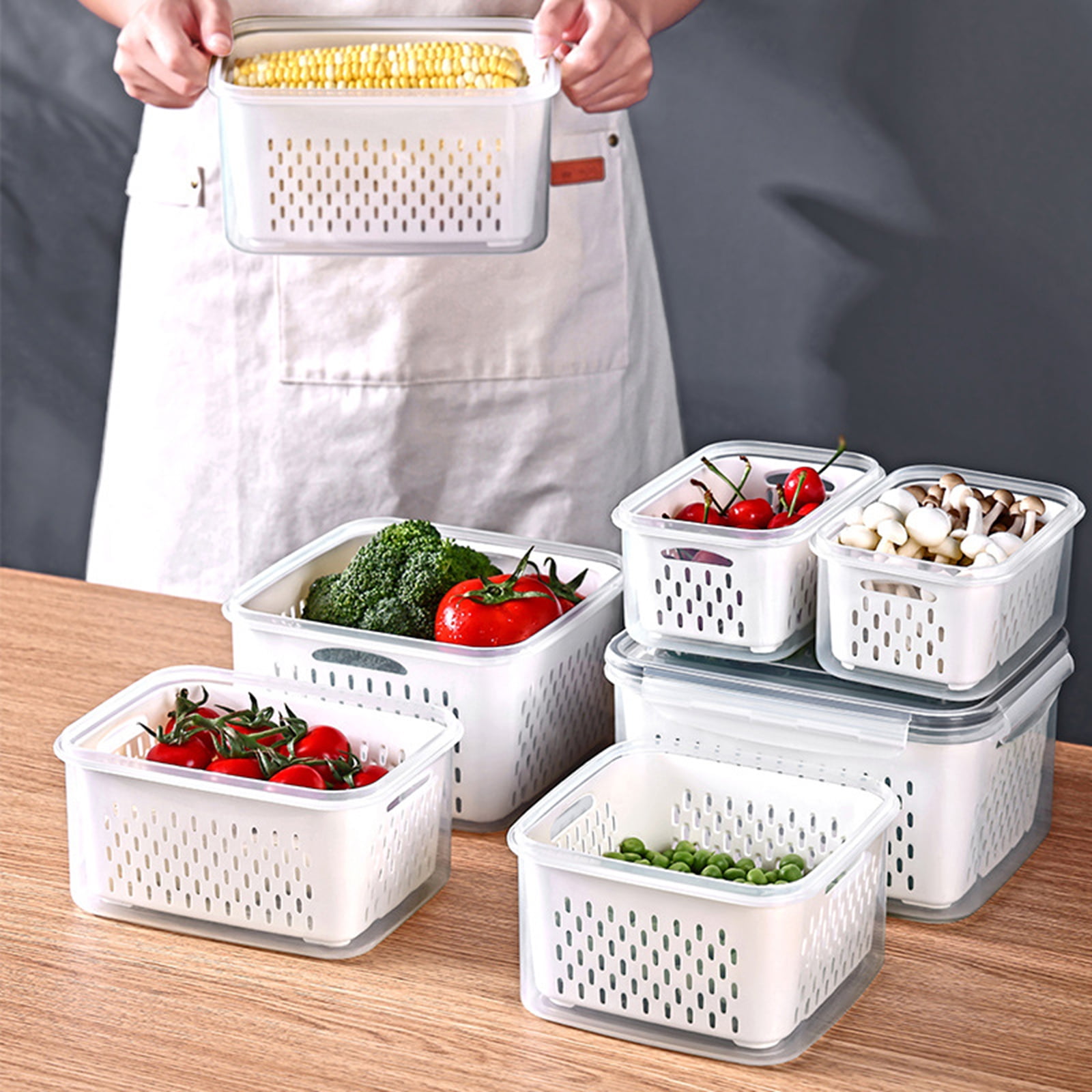 Bxaolu 4 PCS Fruit Storage Containers for Fridge with Removable Colander, Airtight Food Storage Container, Dishwasher Safe Produce Saver for Refrigerator, Keep Berry Fruit Fresh Longer