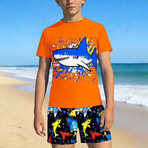 ITSAME Boys Swimwear Set 2-Piece Crewneck Tops and Swim Trunks Quick-Dry Seaside Vacation Swimsuit Multicolor Size 3-4