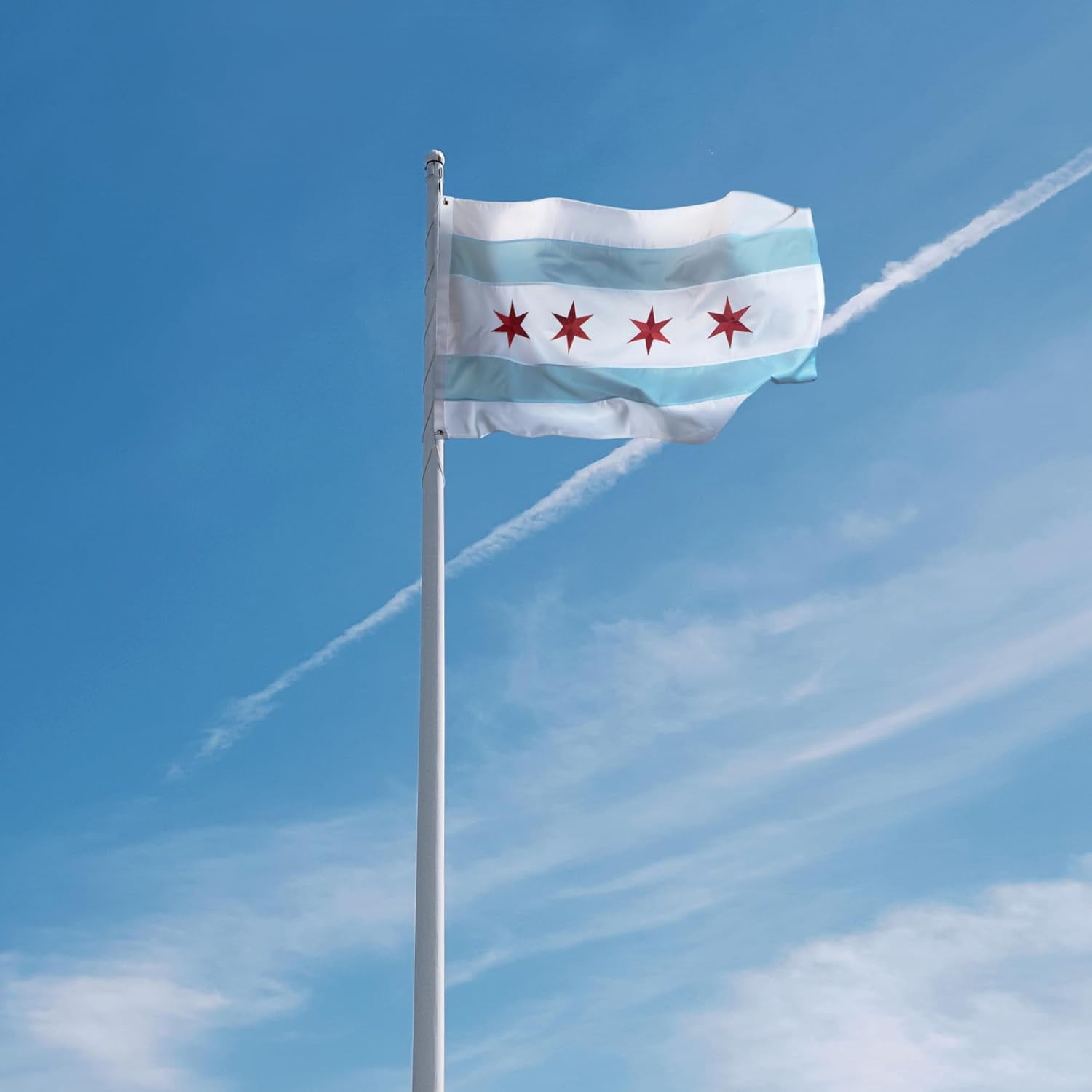 Anley EverStrong Series City of Chicago Flag 3x5 Ft - Embroidered and Sewn Stripes 210D Polyester - Chicago IL Banner Flags