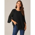 thumbnail image 3 of DARING DIVA Women's 3/4 Sleeve Chiffon Casual Crew Neck Blouses S Black, 3 of 6