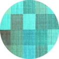 thumbnail image 1 of Ahgly Company Machine Washable Indoor Round Checkered Turquoise Blue Modern Area Rugs, 7' Round, 1 of 4