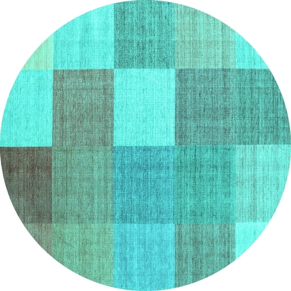 Ahgly Company Machine Washable Indoor Round Checkered Turquoise Blue Modern Area Rugs, 7' Round