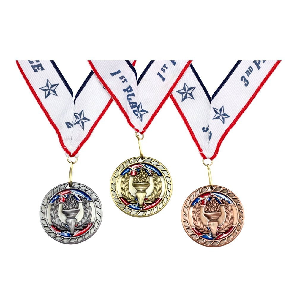 Neck Gold, Silver, Bronze Piece Set 1st 2nd 3rd Place Ten Star Award Medals 