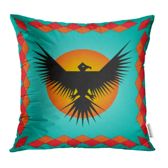 BSDHOME Orange Southwest of Southwestern Eagle Teal American Native Aboriginal Artistic Clip Pillow Case Pillow Cover 16x16 inch Throw Pillow Covers