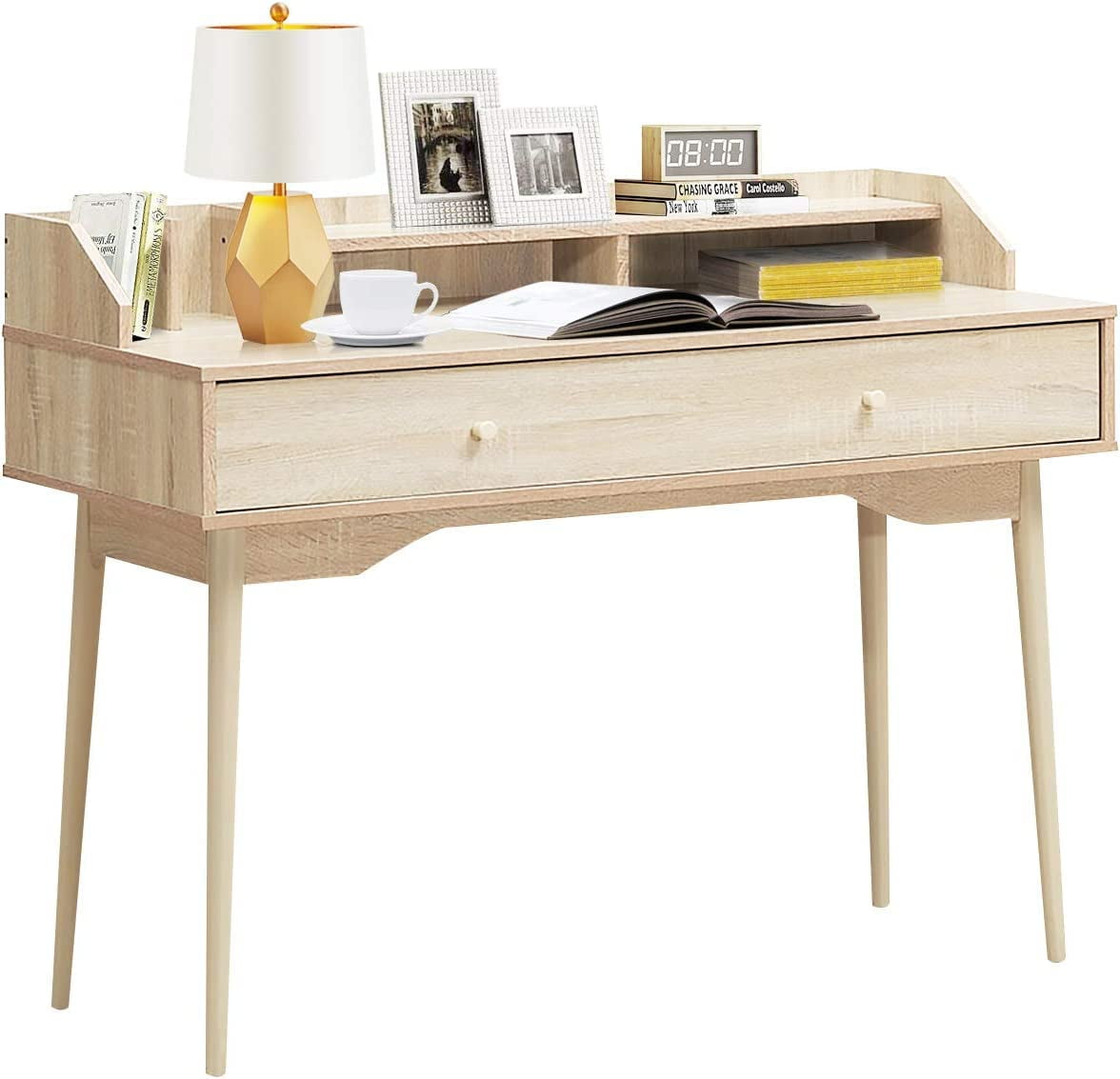 GLOBALWAY Computer Desk w/Storage, MidCentury Modern Writing Desk w