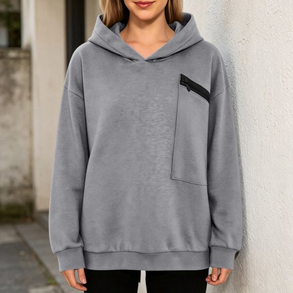 Tawop Women Pullover Sweatshirt Hoodie Winter Clothing Long Sleeve Hoodie Sweatshirt Gray