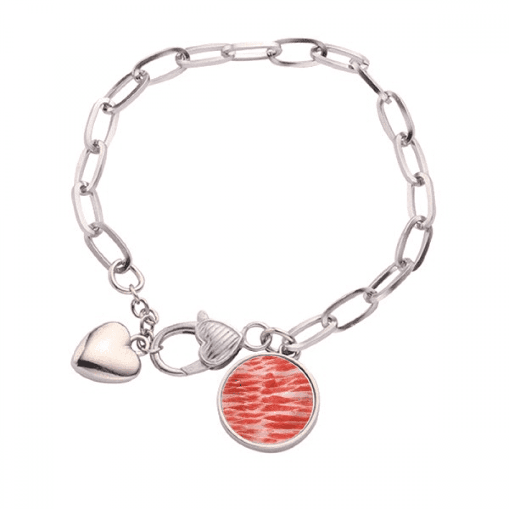 Pork Mutton Fat Meat Food Texture Heart Chain Bracelet Jewelry Charm Fashion