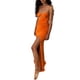 thumbnail image 2 of Txlixc Vestido largo ahuecado para mujer, sin mangas, de color sólido, de corte bajo, fruncido, de una pieza, vestido ajustado sin espalda con abertura alta Txlixc Moda, 2 of 9
