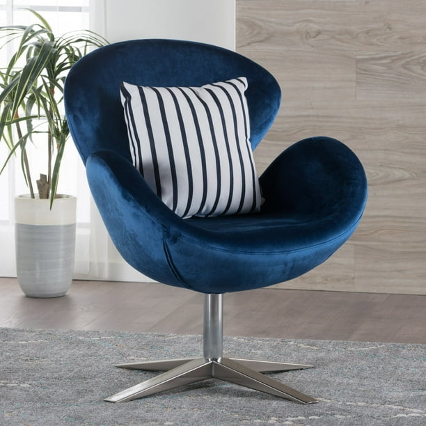 Noble House Nylah Modern Swivel Velvet Chair, Navy Blue