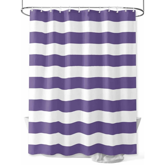 Purple and Shower Curtain, White Stripes Waterproof Shower Curtain Set with 12 Hooks Lightweight Washable Fabric Shower Curtains for Bathroom 60x72 Inches