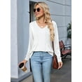 thumbnail image 3 of Women'S Puff Long Sleeve Shirts Pleated V Neck Fall Tunic Tops Blouse Dressy Casual Loose Summer T-Shirts White XL, 3 of 7