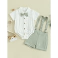 thumbnail image 2 of Suealasg Infant Baby Boy Gentleman Suit Outfit Short Sleeve Romper with Bow Tie+ Suspender Shorts 2 Piece Newborn Toddler Easter Formal Clothes Set, 2 of 9