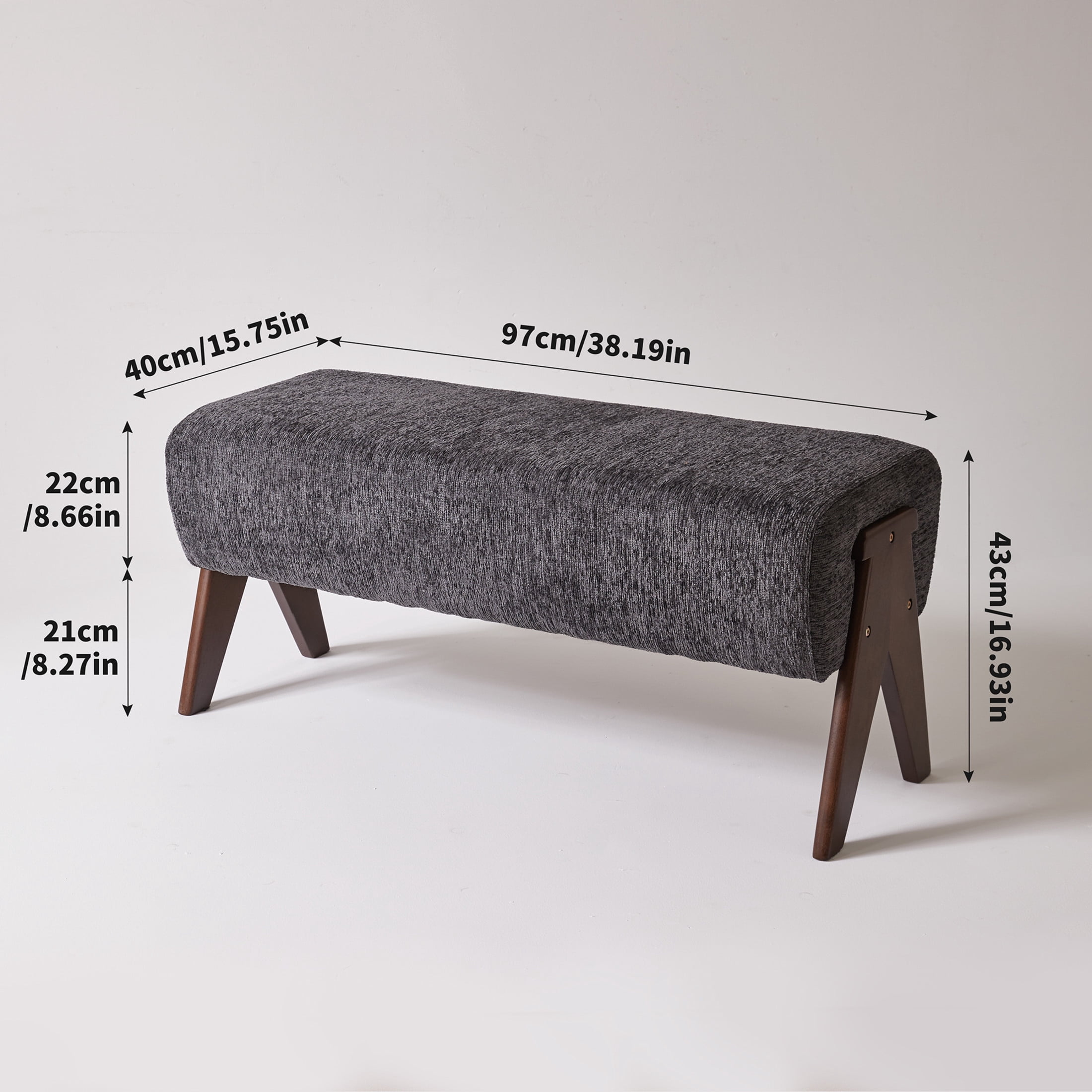Noble House Chenille Upholstered Bench with Solid Rubberwood Legs, Modern Padded Entryway Bench, Gray