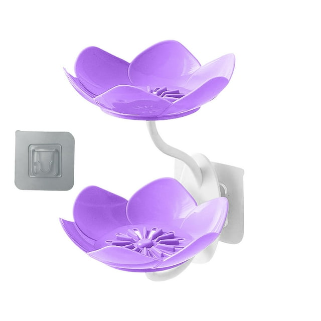 Productos De Drenaje Para Montaje En Pared Jabonera de pared con doble estante y drenaje para baño y cocina (morado, 1 pieza) Rkxzt
