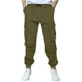 thumbnail image 2 of Bnwani Boy Pants School Uniform Pants Fall Fashion Cargo Casual Drawstring Elastic Waist Joggers Solid with Pockets Pant Green, 2 of 9