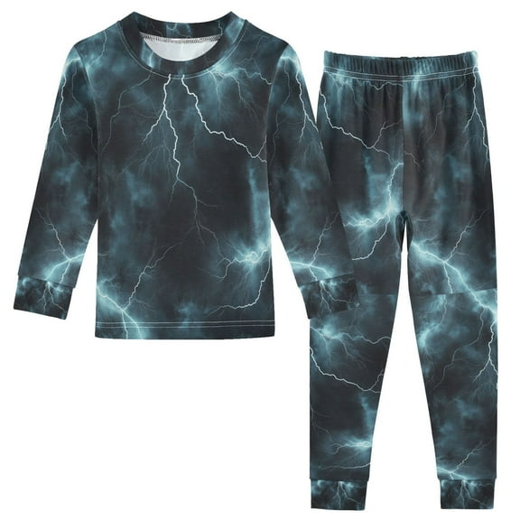 FORMRS Long Sleeve Top and Pants Pajama Set for Niños 2-Piece Sleepwear, Sizes 18M-8Y, Lightning Pattern