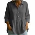 thumbnail image 6 of Edvintorg Summer Tops for Women Cotton And Linen Turndown Collar 3/4 Sleeve Casual Loose Shirts with Button Women's Blouses Gray M, 6 of 6