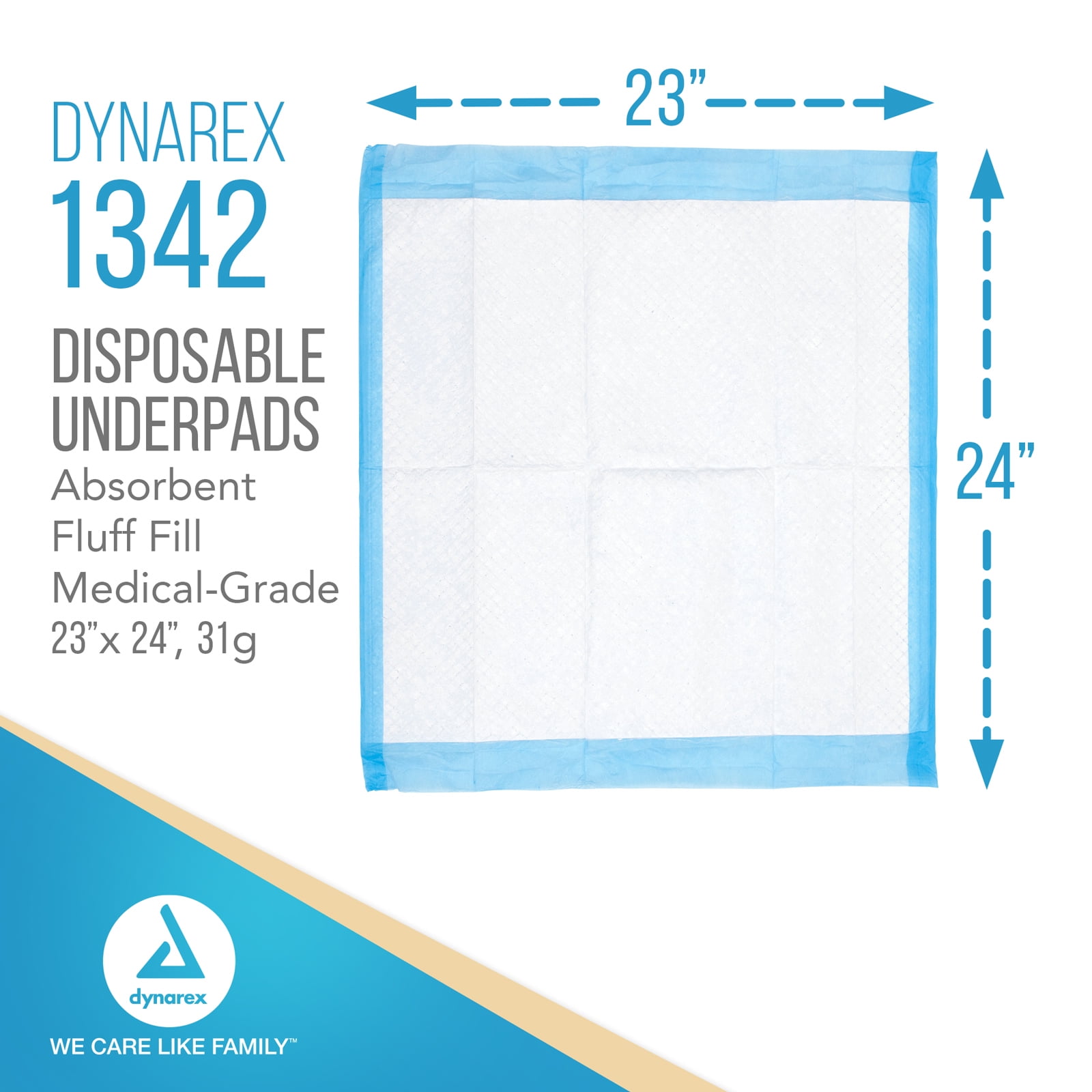 Dynarex Disposable Underpads, Medical-Grade Incontinence Bed Pads to Protect Sheets, Mattresses, and Furniture, 23”x24” (31g), 1 Case of 200 Disposable Underpads (2 Boxes of 100)